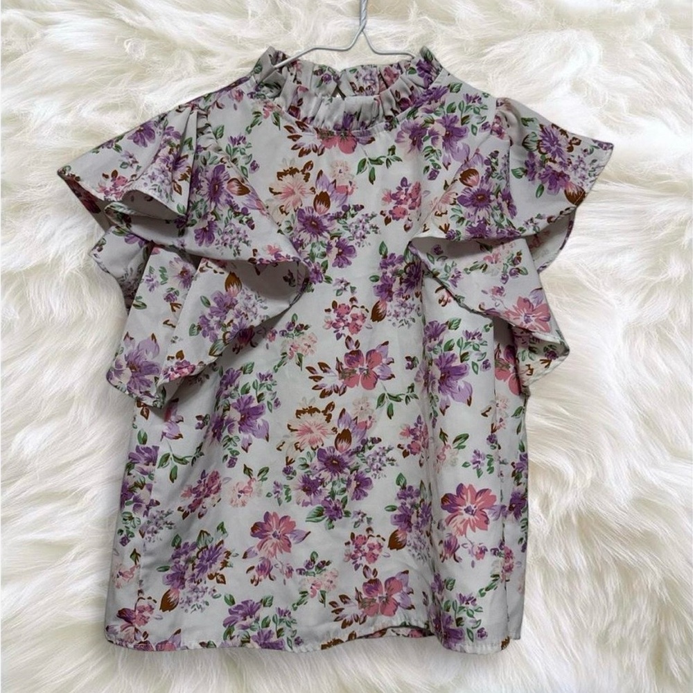 SHEIN Lavender Floral Ruffle Sleeve Blouse  kids size 8-9Y